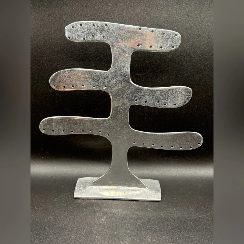 Alamos Pewter Metal Abstract Form Earring Tree, Jewelry Organizer, Tabletop Art